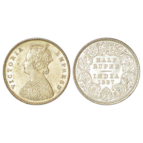 British India: Victoria Empress, silver ½ rupee, 1887, Calcutta mint, A/I/C incused, PR 271; GK 637.