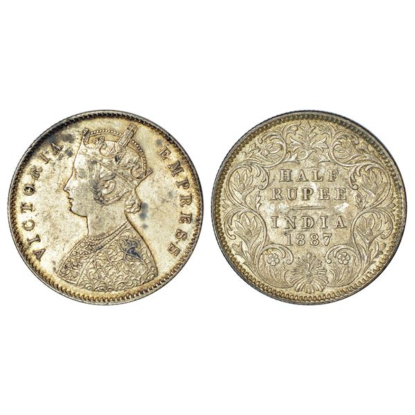 British India: Victoria Empress, silver ½ rupee, 1887, Calcutta mint, A/I/C incused, PR 271; GK 637.