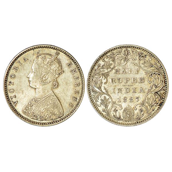 British India: Victoria Empress, silver ½ rupee, 1887, Bombay mint, A/II/B raised, PR 296.
