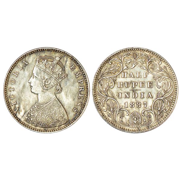 British India: Victoria Empress, silver ½ rupee, 1887, Bombay mint, A/II/B raised, PR 296.