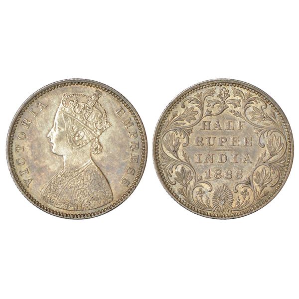 British India: Victoria Empress, silver ½ rupee, 1888, Bombay mint, A/II/B raised, PR 298.