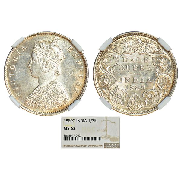 British India: Victoria Empress, silver ½ rupee, 1889, Calcutta mint, A/I/'C' incused, PR 273; GK 64