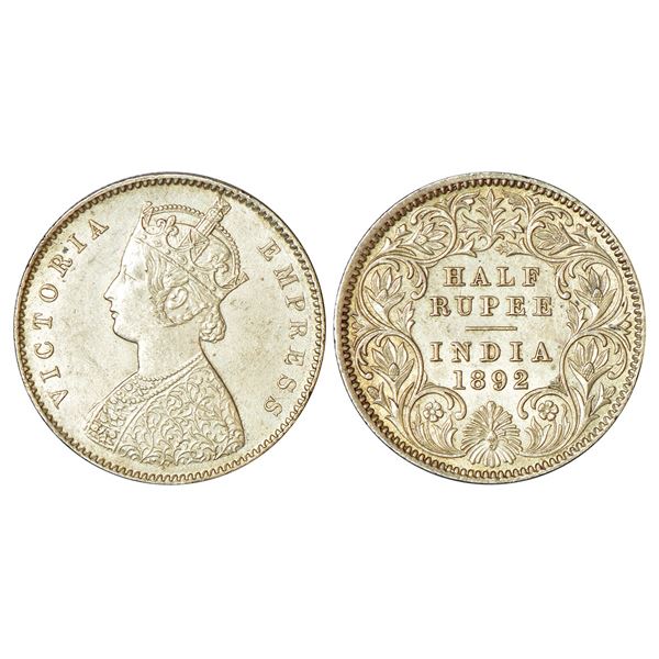 British India: Victoria Empress, silver ½ rupee, 1892, Calcutta mint, A/I/C incused, PR 276.