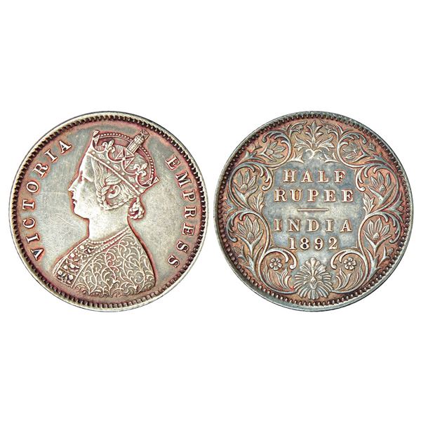 British India: Victoria Empress, silver ½ rupee, 1892, Bombay mint, A/I/B incused, PR 302.