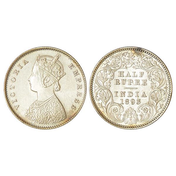British India: Victoria Empress, silver ½ rupee, 1893, Calcutta mint, A/I/C incused, PR 277; GK 649.