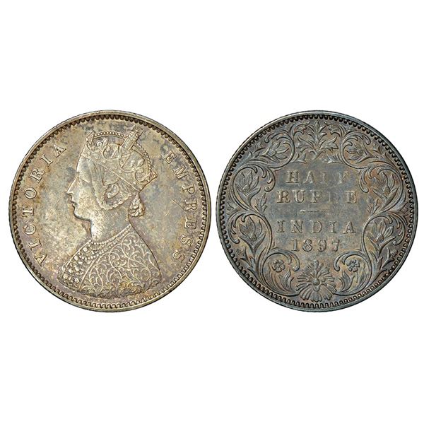 British India: Victoria Empress, silver ½ rupee, 1897, Bombay mint, A/I/B incused, PR 305.