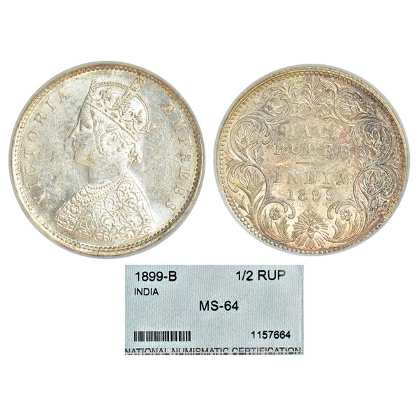 British India: Victoria Empress, silver ½ rupee, 1899, Bombay mint, A/I/'B' incused (inverted), PR 3