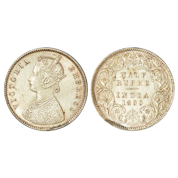 British India: Victoria Empress, silver ½ rupee, 1899, Bombay mint, A/I/B incused (inverted), PR 307