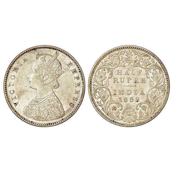 British India: Victoria Empress, silver ½ rupee, 1899, Bombay mint, A/I/B incused (inverted), PR 307