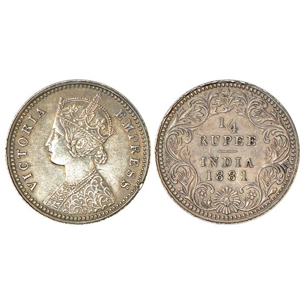 British India: Victoria Empress, silver ¼ rupee, 1881, Calcutta mint, C/II/C incused, PR 386; GK 680