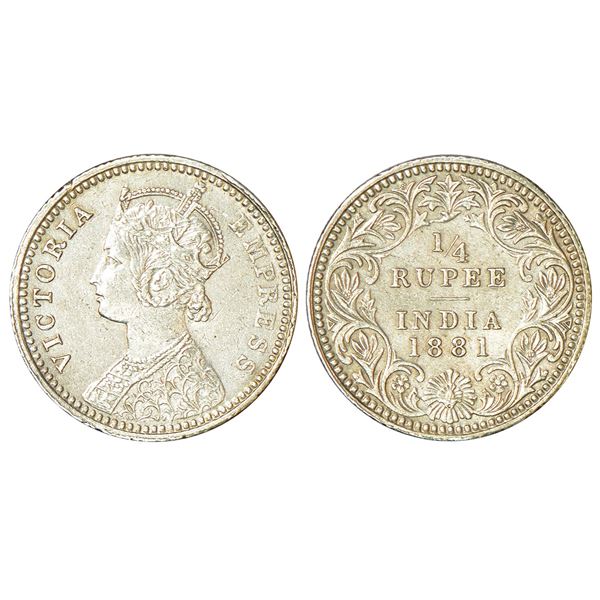 British India: Victoria Empress, silver ¼ rupee, 1881, Calcutta mint, C/II/C incused, PR 386; GK 680