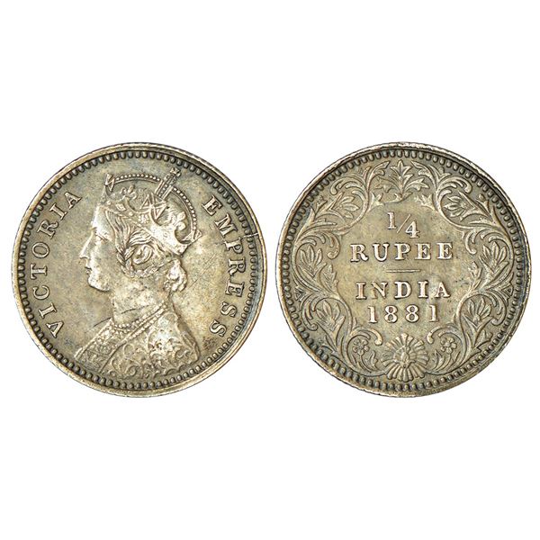 British India: Victoria Empress, silver ¼ rupee, 1881, Calcutta mint, C/II/C incused, PR 386; GK 680