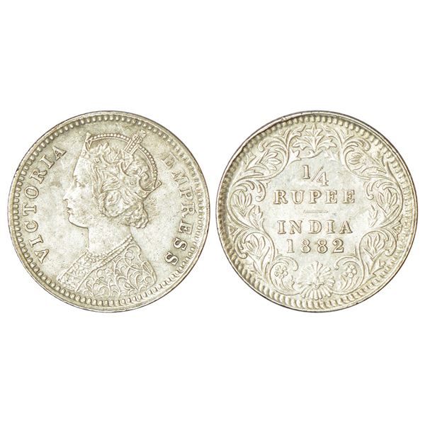 British India: Victoria Empress, silver ¼ rupee, 1882, Calcutta mint, C/II/C incused, PR 387.