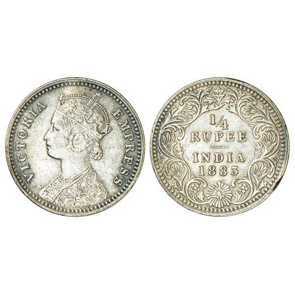 British India: Victoria Empress, silver ¼ rupee, 1883, Calcutta mint, C/II/C incused, PR 388.