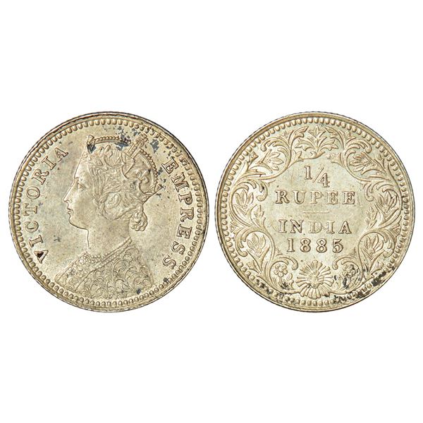 British India: Victoria Empress, silver ¼ rupee, 1885, Calcutta mint, C/II/C incused, PR 390.