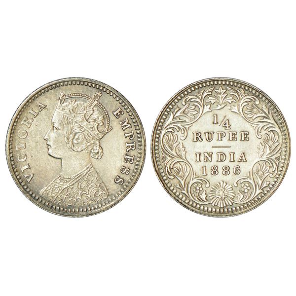 British India: Victoria Empress, silver ¼ rupee, 1886, Calcutta mint, C/II/C incused, PR 391.