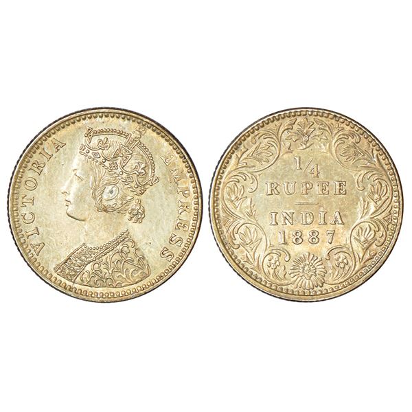 British India: Victoria Empress, silver ¼ rupee, 1887, Bombay mint, C/II/B raised, PR 420.