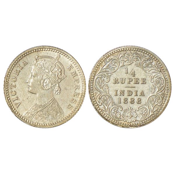 British India: Victoria Empress, silver ¼ rupee, 1888, Calcutta mint, C/II/no mm, PR 393.