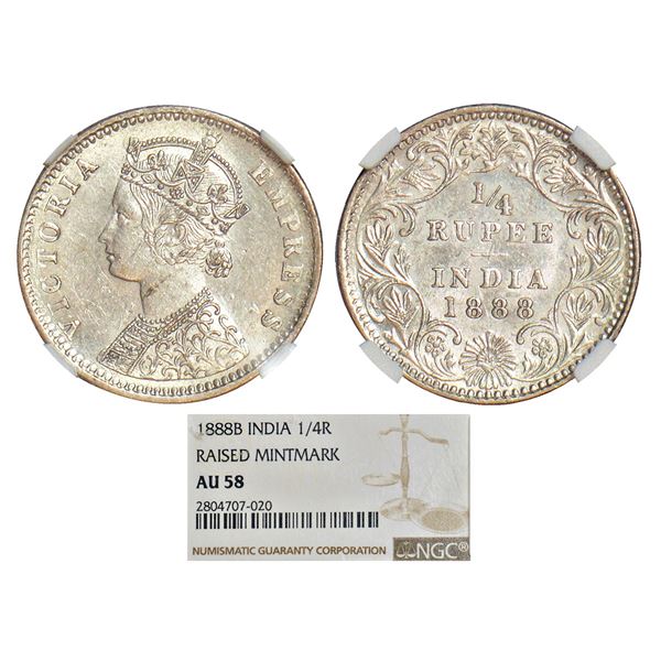 British India: Victoria Empress, silver ¼ rupee, 1888, Bombay mint, C(i)/II/'B' raised, PR 421; GK 7