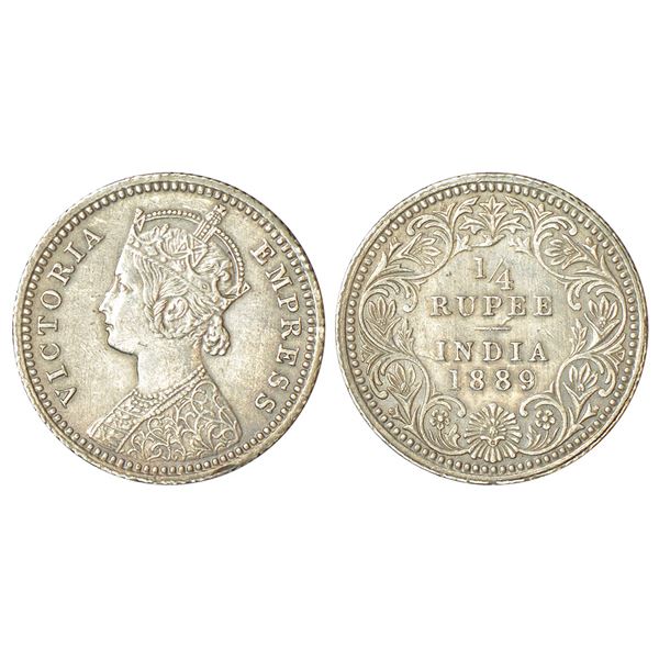 British India: Victoria Empress, silver ¼ rupee, 1889, Calcutta mint, C/II/C incused, PR 394.