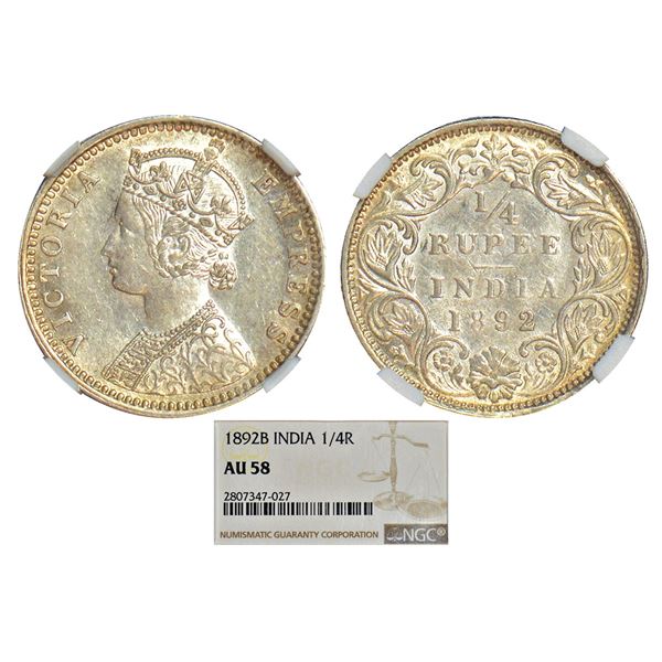 British India: Victoria Empress, silver ¼ rupee, 1892, Bombay mint, C(i)/I/'B' incused, PR 427; GK 7