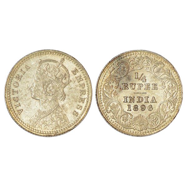 British India: Victoria Empress, silver ¼ rupee, 1896, Calcutta mint, C/II/C incused, PR 400.