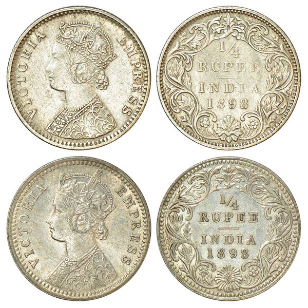 British India: Victoria Empress, silver ¼ rupee (2), 1898, Calcutta mint, C/II/C incused, PR 402 and