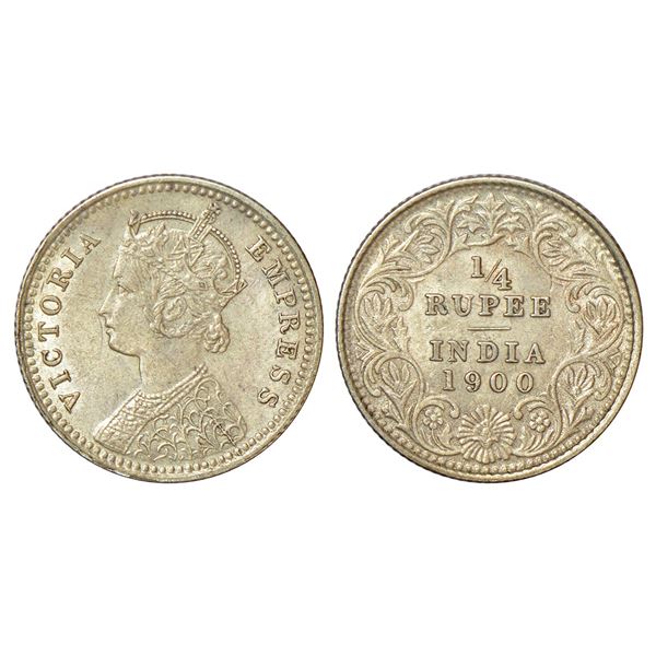 British India: Victoria Empress, silver ¼ rupee, 1900, Calcutta mint, C/II/C incused, PR 403.