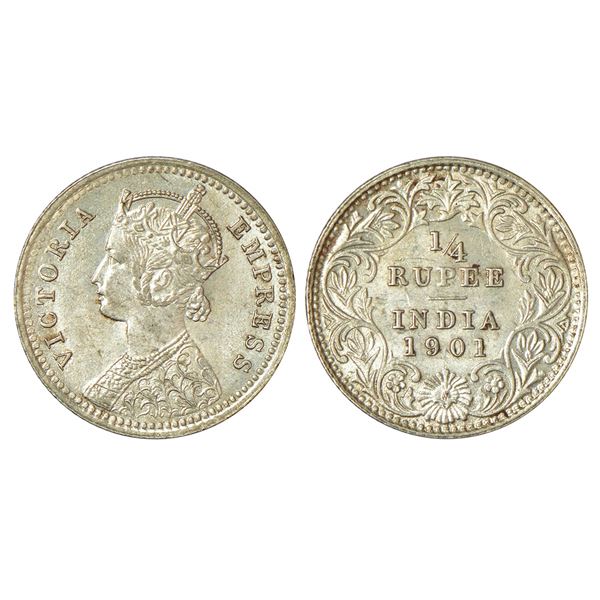British India: Victoria Empress, silver ¼ rupee, 1901, Calcutta mint, C/II/C incused, PR 404.