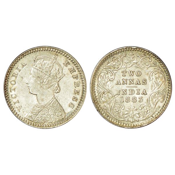 British India: Victoria Empress, silver 2 annas, 1883, Calcutta mint, B/II/C incused; PR 498.