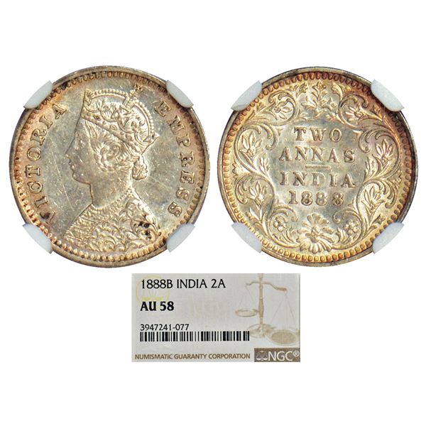 British India: Victoria Empress, silver 2 annas, 1888, Bombay mint, B/II/'B' incused, PR 541; GK 785