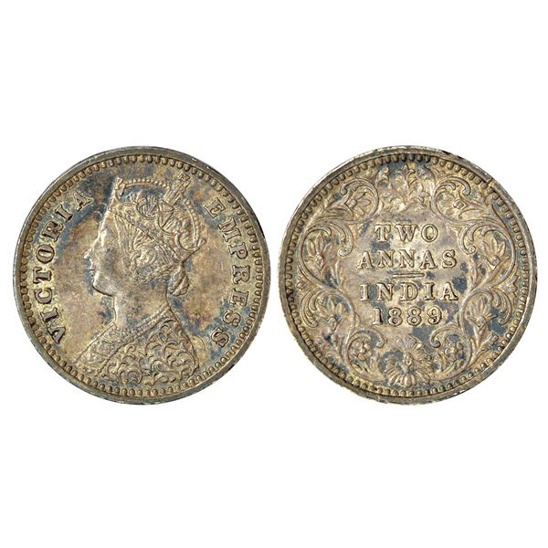 British India: Victoria Empress, silver 2 annas, 1889, Bombay mint, B/II/B incused, PR 542.