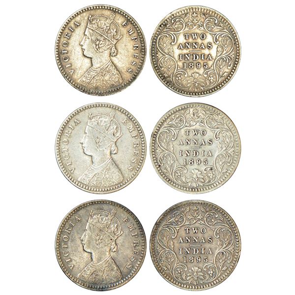 British India: Victoria Empress, silver 2 annas (3), 1895, Calcutta mint, B/II/C incused, PR 510.(3 