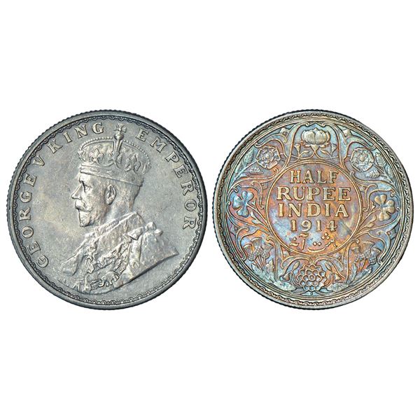 British India: George V, silver ½ rupee, 1914, Bombay mint, dot, PR 338; GK 1051, 5.82g.