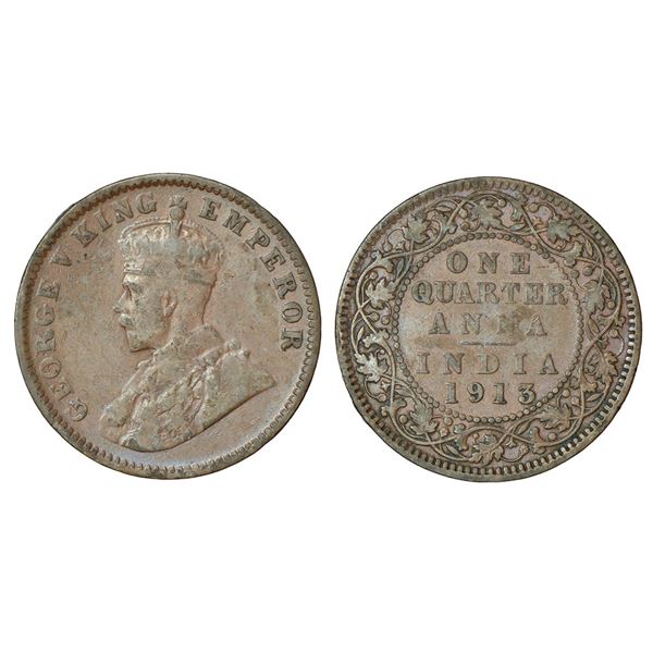 British India: George V, copper ¼ anna, 1913, Calcutta mint, PR 659; GK 1173, 4.61g.