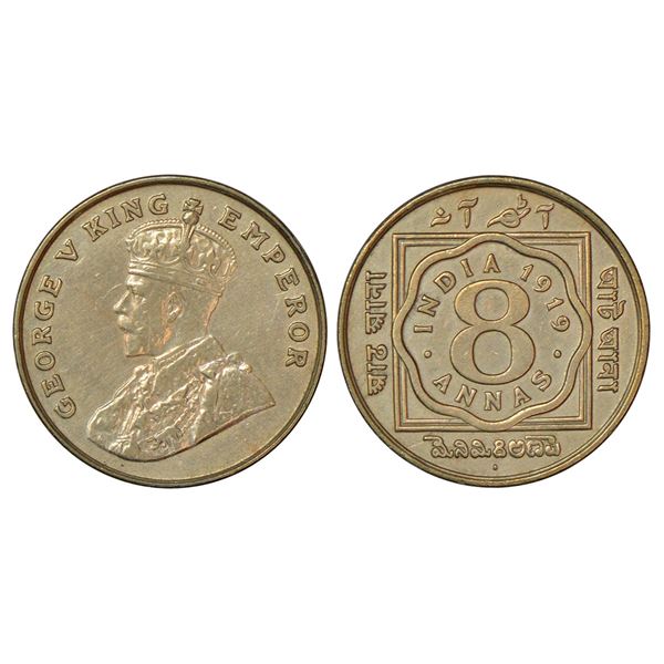 British India: George V, cupro-nickel 8 annas, 1919, Bombay mint, dot, PR 872; GK 1078, 7.79g.