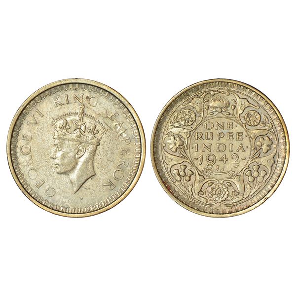 British India: George VI, half silver rupee, error, 1942, Bombay mint, GK 1264, 11.59g.