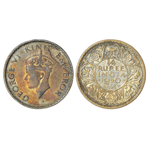 British India: George VI, half silver ¼ rupee, error, 1940, Bombay mint, head type II, dot, GK 1327,