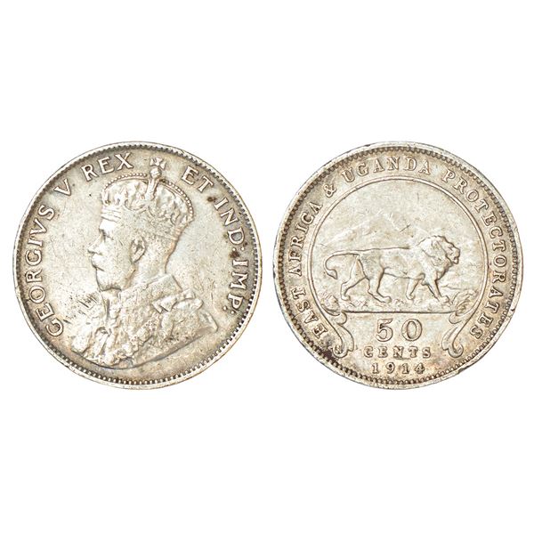 Foreign: East Africa, George V, silver 50 cents, 1914. Obv: Portrait bust of George V. Rev: Legend E