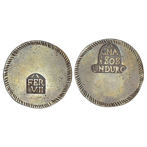 Foreign: Spain, Gerona Province, Ferdinand VII, silver duro (5 pesetas), 1808. Obv: Inscription FER 