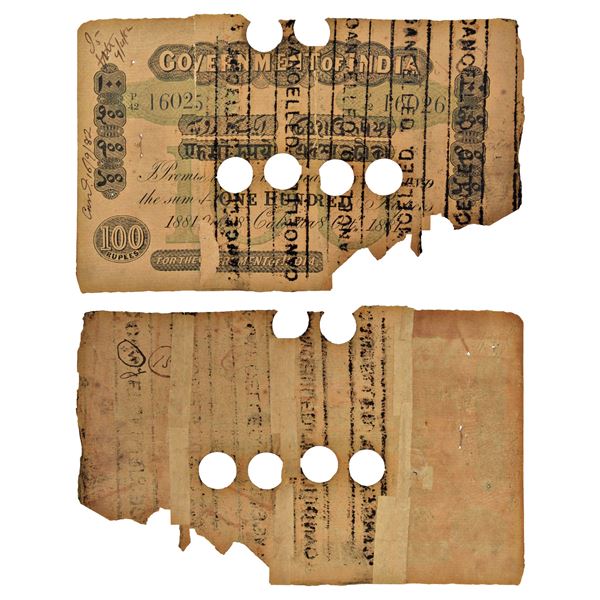 Paper Money: Victoria, Uniface, Cancelled, 100 rupees, 1st issue, Green underprint, Calcutta circle,