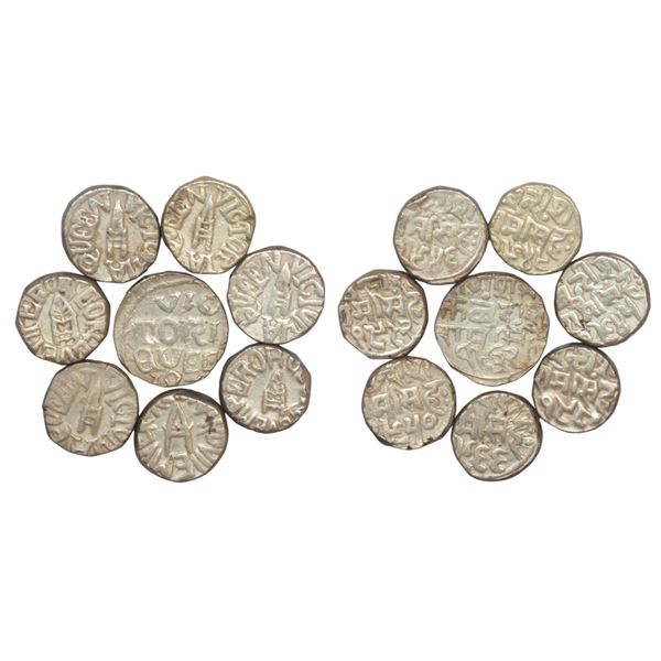 Large Lot: A group of 8 Bundi state silver rupee, Ram Singh, various dates. (8 coins)
