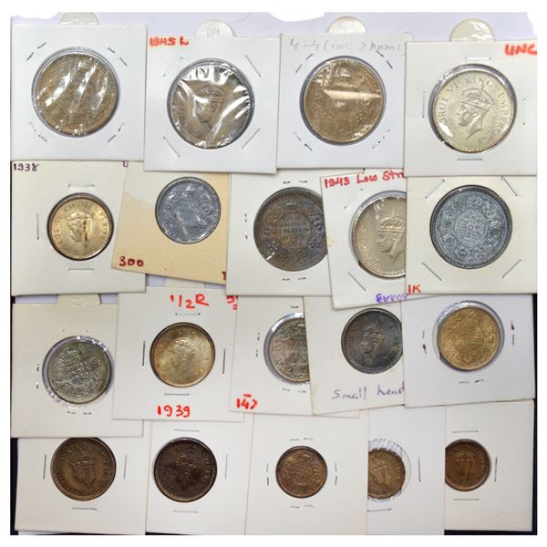 Large Lot: A group of 19 George VI silver and half silver coins, includes 7x rupee, 9x ½ rupee and 3