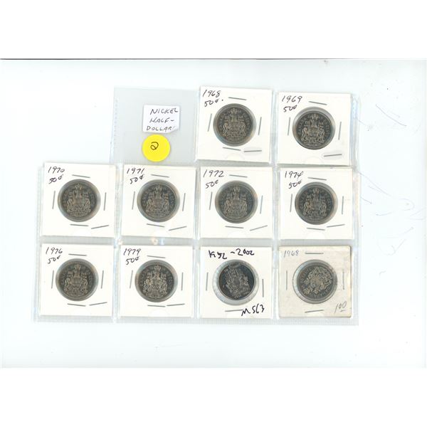 Lot of 10 canadian half dollars