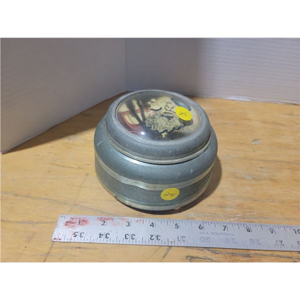 vintage musical powder box w/ mirror - working