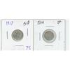 Image 1 : 1914 & 1917 Canadian silver 5 cent coins