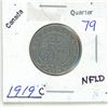 Image 1 : 1919 NFLD Canadian silver 25 cent coin
