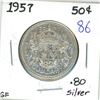 Image 1 : 1957 Canadian silver 50 cent coin