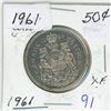 Image 1 : 1961 Canadian silver 50 cent coin