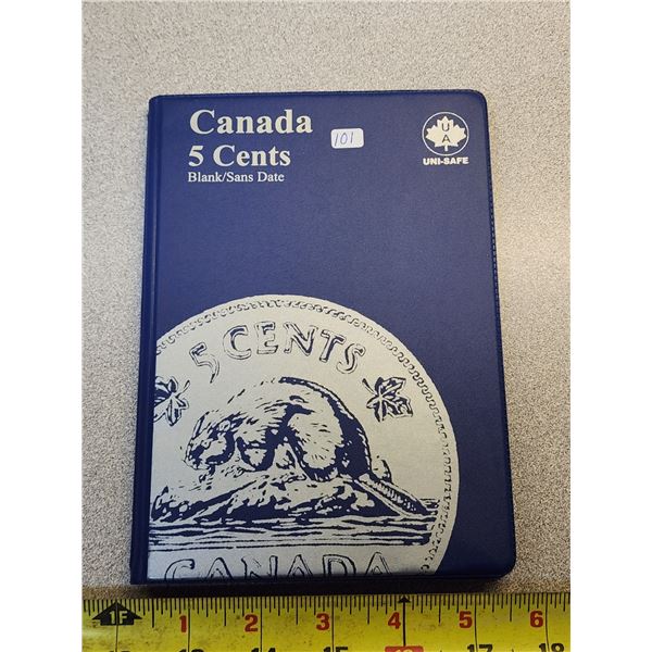 Blue Unisafe album, of Canadian 5 cent coins - 1922-2012 - missing keydates